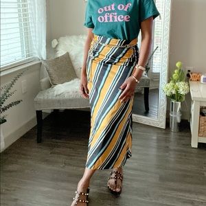 Zara Striped Yellow Midi Skirt Small